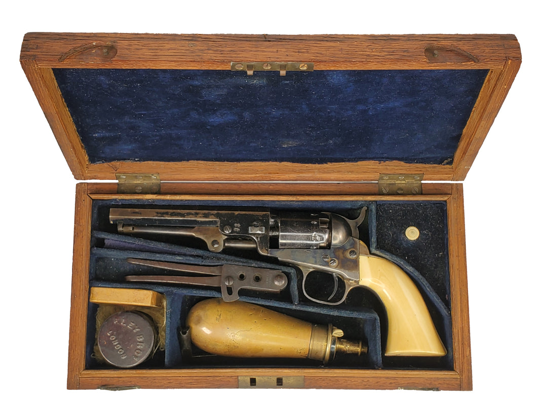 ENGLISH COLT M1849 .31 CAL POCKET REVOLVER WITH ORIGINAL CASE AND ACCESSORIES