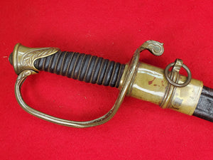 UNMARKED M1850 FOOT OFFICERS SWORD AND LEATHER SCABBARD