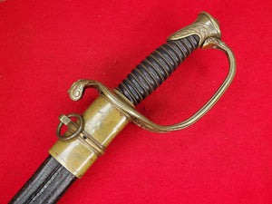 UNMARKED M1850 FOOT OFFICERS SWORD AND LEATHER SCABBARD