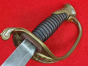 UNMARKED M1850 FOOT OFFICERS SWORD AND LEATHER SCABBARD