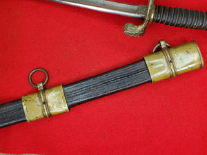 UNMARKED M1850 FOOT OFFICERS SWORD AND LEATHER SCABBARD