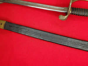 UNMARKED M1850 FOOT OFFICERS SWORD AND LEATHER SCABBARD