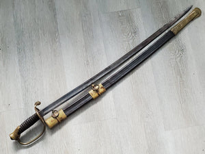 UNMARKED M1850 FOOT OFFICERS SWORD AND LEATHER SCABBARD