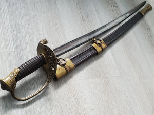 UNMARKED M1850 FOOT OFFICERS SWORD AND LEATHER SCABBARD