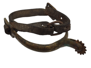 M1859 FEDERAL "GUTTER BACK" CAVALRY SPUR WITH ROWEL AND ORIGINAL LEATHER STRAP