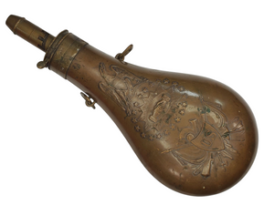 PRE CIVIL WAR "BATTY" BRASS PEACE POWDER FLASK WITH 1849 DATE