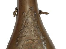 PRE CIVIL WAR "BATTY" BRASS PEACE POWDER FLASK WITH 1849 DATE
