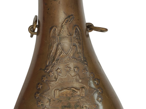 PRE CIVIL WAR "BATTY" BRASS PEACE POWDER FLASK WITH 1849 DATE