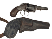 ALLEN & WHEELOCK MEDIUM FRAME BAR HAMMER POCKET PERCUSSION REVOLVER WITH LEATHER HOLSTER