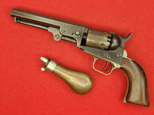 COLT M1849 .31 CAL PERCUSSION POCKET REVOLVER SN# 15921 (1850) AND POWDER FLASK