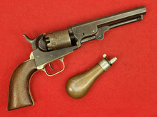 COLT M1849 .31 CAL PERCUSSION POCKET REVOLVER SN# 15921 (1850) AND POWDER FLASK