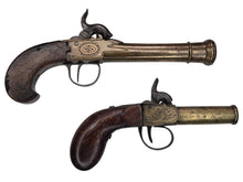 BRASS FRAME AND BARREL SINGLE SHOT PERCUSSION BOOT PISTOLS