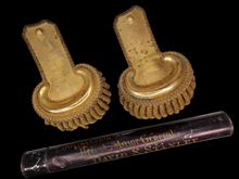 ORIGINAL CIVIL WAR GOLD BULLION EPAULETS AND PAINTED DOCUMENT TUBE OF MAJ GENERAL DAVID SLOANE STANLEY MEDAL OF HONOR RECIPIENT