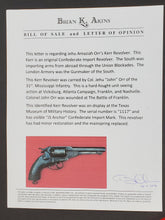 CONFEDERATE KERR REVOLVER OF COL. JEHU A. ORR 31ST MISSISSIPPI INFANTRY