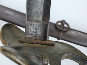 AMES M1860 CAVALRY SWORD AND SCABBARD WITH 1860 DATE AND STAR STAMPED POMMEL JEB STUARTS CAVALRY